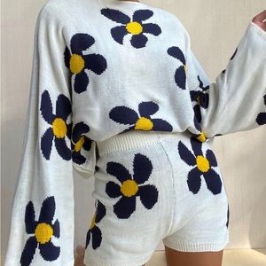 70s inspired floral knit set